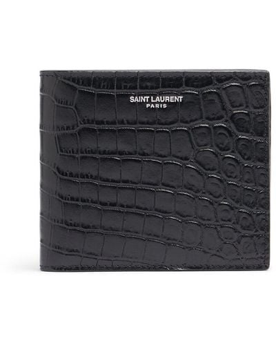 Saint Laurent Black Croc Logo Wallet