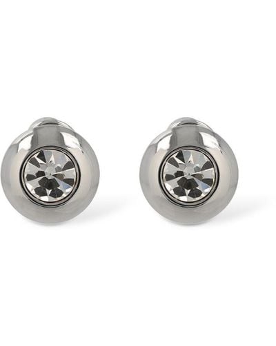 Area Crystal Dome Stud Earrings - White