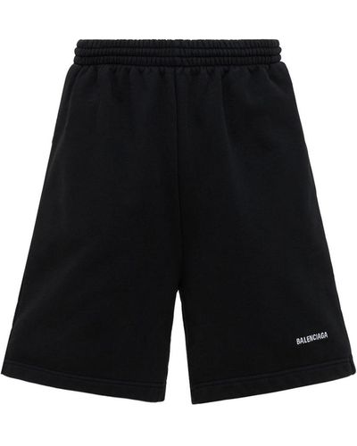 Balenciaga Shorts In Felpa Di Cotone Con Logo - Nero