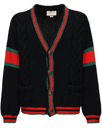 Gucci Oversized Web Cable Knit Knitwear - Black