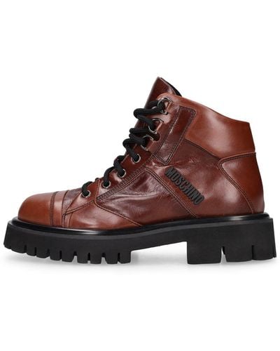 Moschino 40Mm Combat Sole Leather Hiking Boots - Brown