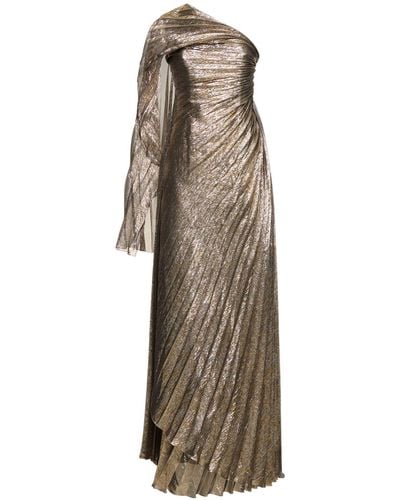 Oscar de la Renta One-shoulder Gathered Silk-blend Lamé Gown - Natural