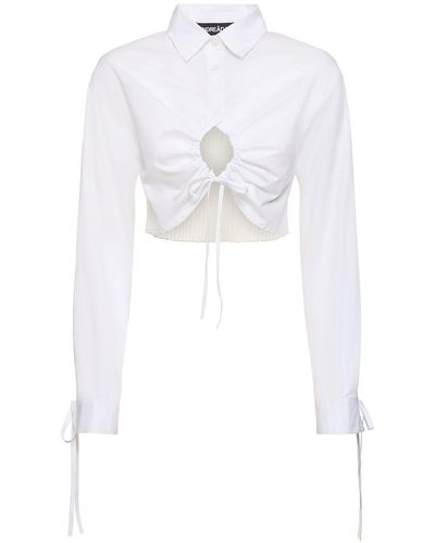 ANDREADAMO Cotton Crop Shirt W/ Rib Knit Back - White