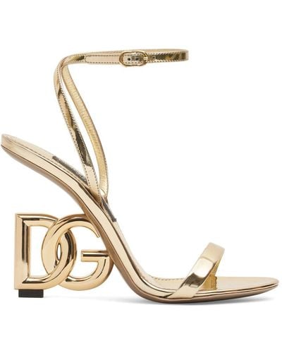 Dolce & Gabbana 105 Mm Sandaletten Aus Metallischem Leder "keira" - Natur