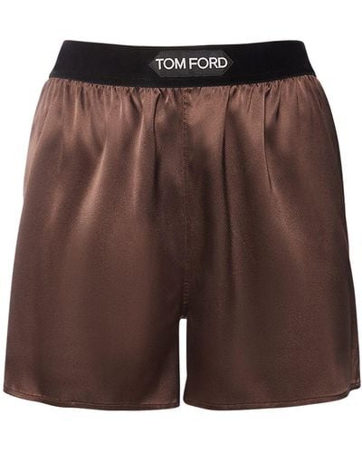 Tom Ford Logo Silk Satin Mini Shorts - Brown