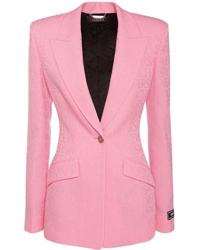 Versace Jacquard Wool Single Breasted Jacket - Pink