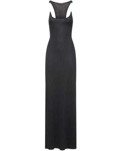 Y. Project Ribbed Knit Invisible Straps Long Dress - Black