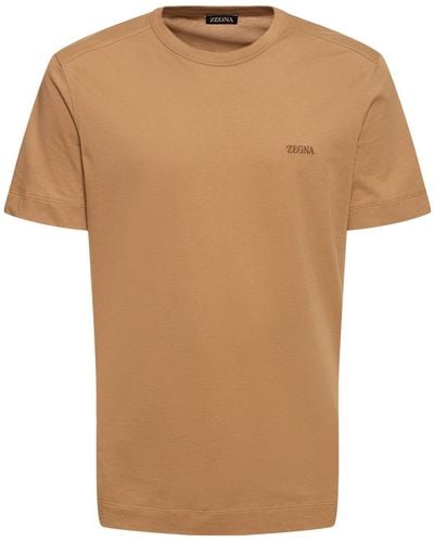 Zegna Cotton Short Sleeves T-shirt - Natural
