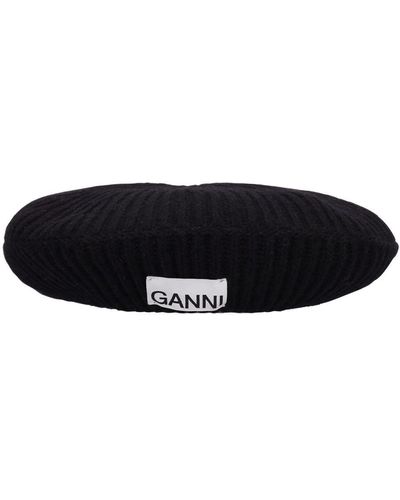 Ganni ウールブレンドリブニットベレー帽 - ホワイト