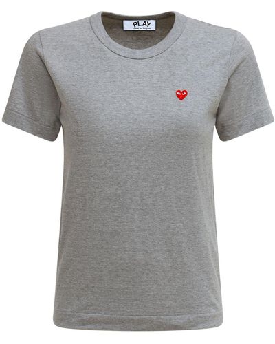 COMME DES GARÇONS PLAY Embroidered Red Heart Cotton T-shirt - Gray