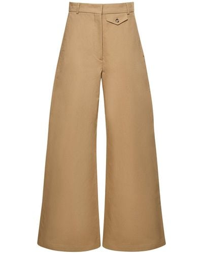 Sportmax Febo Cotton Canvas Low Waist Wide Trousers - Natural