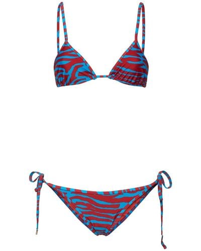 The Attico Balconette-bikini Aus Lycra Mit Druck - Blau