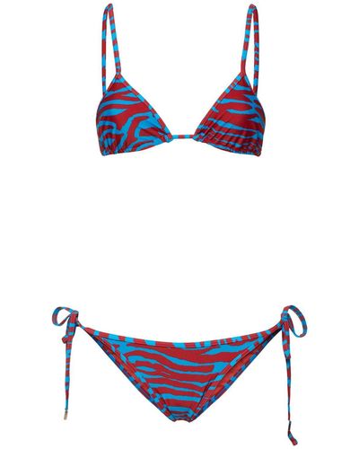 The Attico Printed Lycra Triangle Bikini Set - Blue