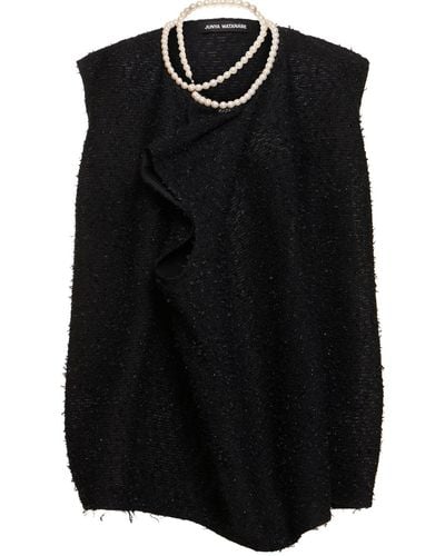 Junya Watanabe Top de tweed de algodón con perlas sintéticas - Negro