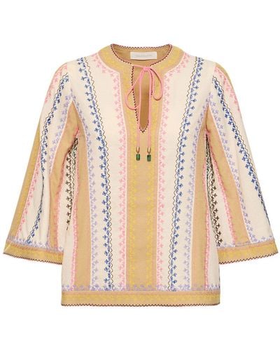 Zimmermann August Embroidered Cotton Top - Natural