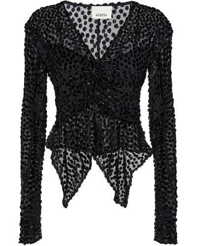 Isabel Marant Ulietta Viscose & Silk Long Sleeve Top - Black