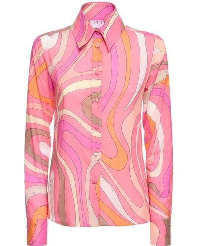 Emilio Pucci Bedrucktes Hemd Aus Baumwollmusselin - Pink