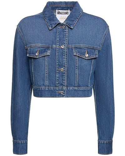 Moschino Denim Cotton Cropped Jacket - Blue
