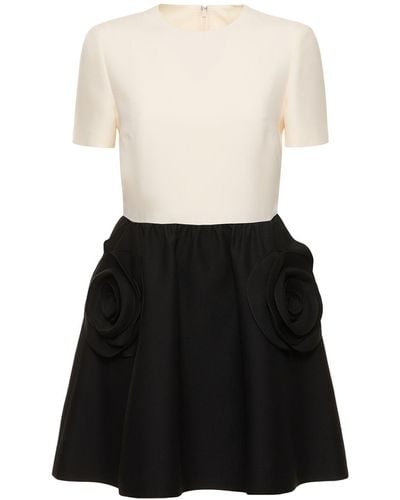 Valentino Wool & Silk Crepe Mini Dress W/ Roses - Black