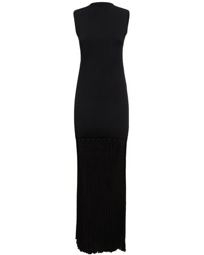 Totême Plissé-Knitted Viscose Evening Gown - Black