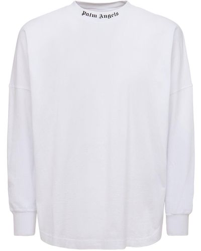 Palm Angels Logo Print Over Cotton T-shirt - White