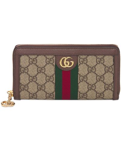 Gucci Ophidia Brieftasche mit Rundumreißverschluss und GG - Braun