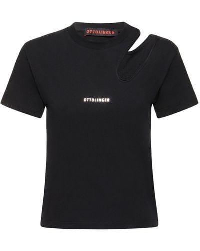 OTTOLINGER Cutout Cotton Jersey T-Shirt - Black