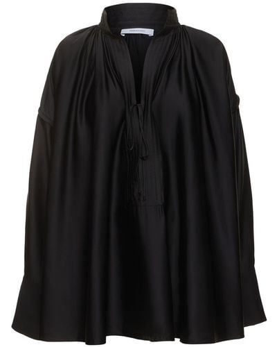 Ferragamo Draped Silk Blend Satin Shirt - Black