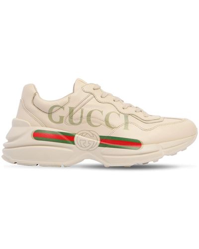 Gucci グッチ ロゴ レザー スニーカー, ホワイト, Leather - ナチュラル