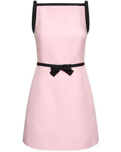 Valentino Wool & Silk Crepe Mini Dress W/bow - Pink