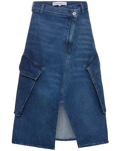 JW Anderson Denim Cargo Pocket Midi Skirt - Blue