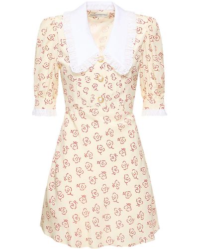 Alessandra Rich Floral Printed Silk Minidress - Natural