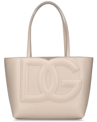 Dolce & Gabbana Small Dg Logo Leather Tote Bag - Natural