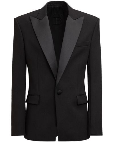 Balmain Double Crepe Wool Tuxedo Jacket - Black