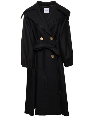 Patou Wool Belted Double Breasted Trench Coat - Black