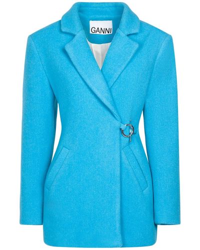Ganni Twill Wool Suiting Blazer - Blue