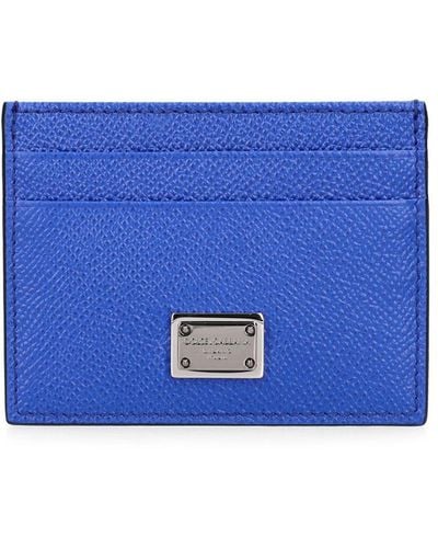 Dolce & Gabbana Porte-cartes en cuir avec plaque à logo - Bleu