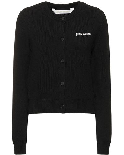 Palm Angels Classic Logo Fitted Wool Blend Cardigan - Black