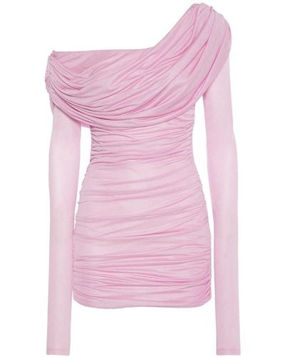 Blumarine Jersey Sablé One-Shoulder Mini Dress - Pink