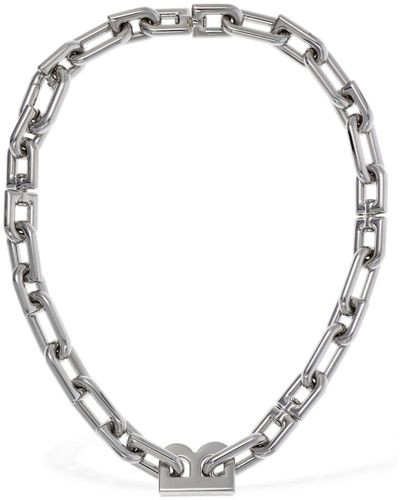 Balenciaga B Chain Thin Short Necklace - Metallic