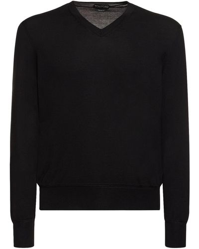 Tom Ford Superfine Cotton V Neck Sweater - Black