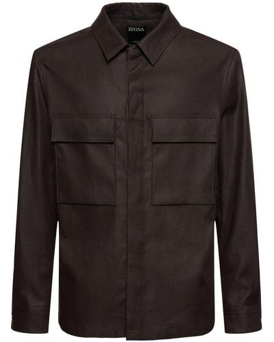 Zegna Oasi Long Sleeves Linen Overshirt - Black