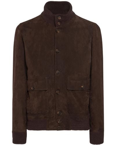 Golden Goose Soft Suede Bomber Leather Jacket - Brown