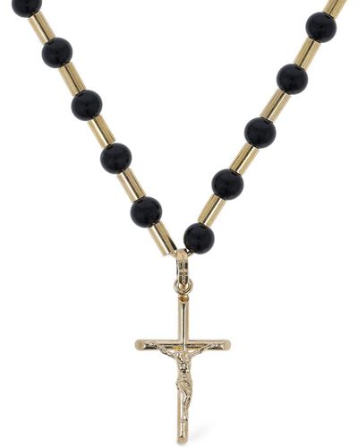 Dolce & Gabbana Crucifix Charm Beaded Chain Necklace - Metallic