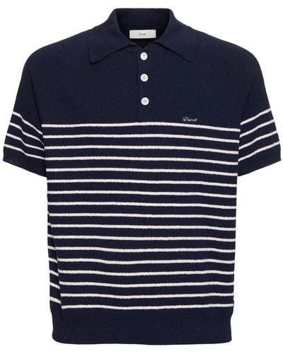 DUNST Collared Stripe Knit Polo - Blue