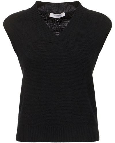 Max Mara Zebio Cotton Knit V Neck Vest - Black