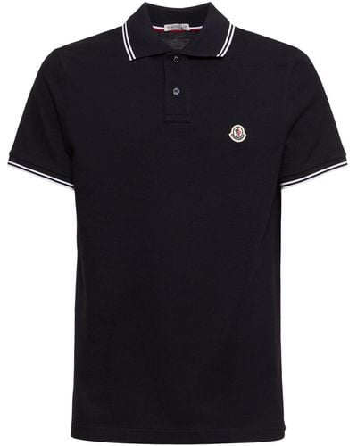 Moncler Logo Patch Cotton Polo Shirt - Black
