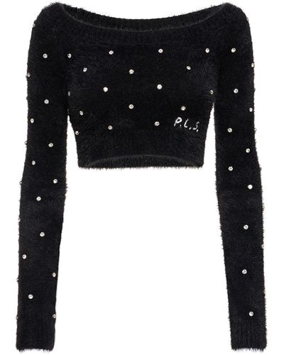 Philosophy Di Lorenzo Serafini Embellished Fuzzy Cropped Sweater - Black