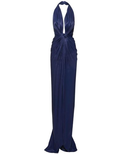 Costarellos Colette Lurex Georgette Knot H/Neck Gown - Blue