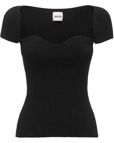 Khaite Ista Cap Sleeve Ribbed Viscose Blend Top - Black